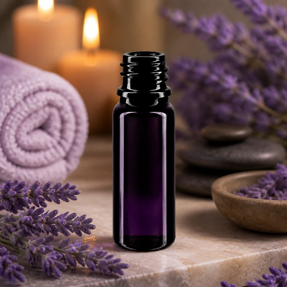Violettglas Flasche 10ml DIN 18 (Mironglas) Premium Mironglas 10ml Flasche DIN 18 für professionelle Kosmetik und Wellnessprodukte