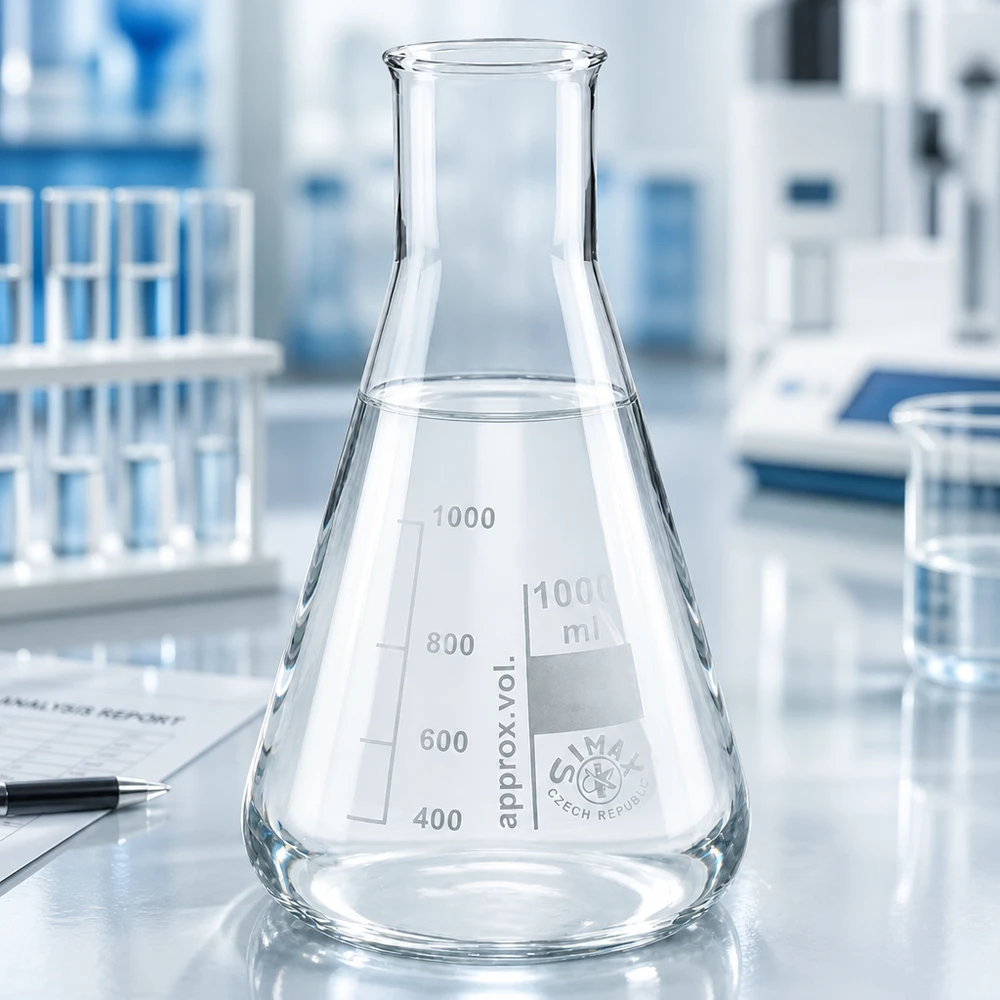 Beuta da 200 ml a collo largo con fondo piatto per un appoggio sicuro sui banchi di laboratorio