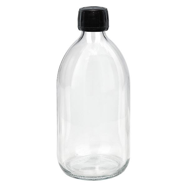Flacone per medicinali da 500 ml, tappo nero con chiusura antimanomissione Flacone per medicinali da 500 ml, tappo nero con chiusura antimanomissione