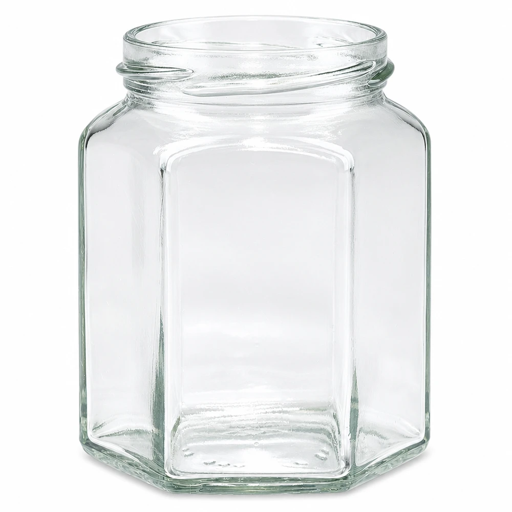 Sechseckiges Einmachglas UNiTWIST Hexa288 288ml TO63 transparent ohne Deckel