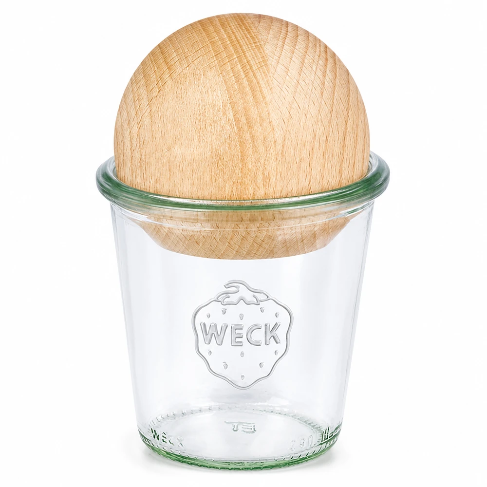 Bicchieri alti da 290 ml WECK RR80 con sfera in legno di faggio WECK vaso tumbling 290ml RR80 con sfera in faggio coperchio in legno vaso per conserve trasparente