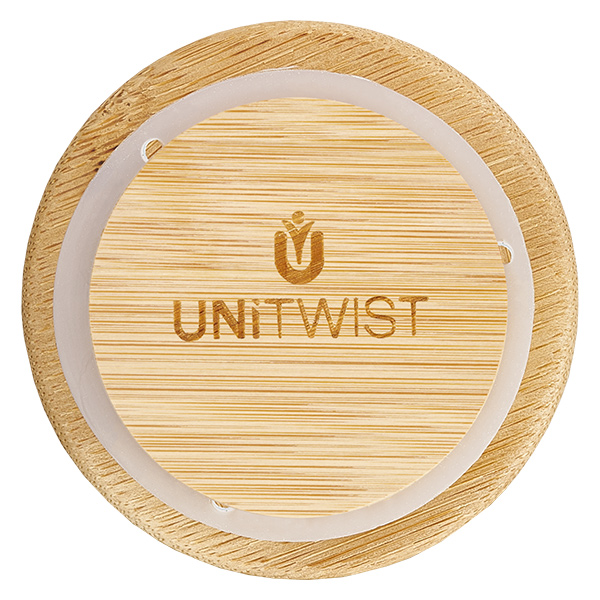 Holzdeckel "Pfeffer" für WECK RR60 Coperchio in legno UNITWIST RR60 vista dall'alto con logo inciso al laser e anello di tenuta in silicone trasparente per vasi WECK
