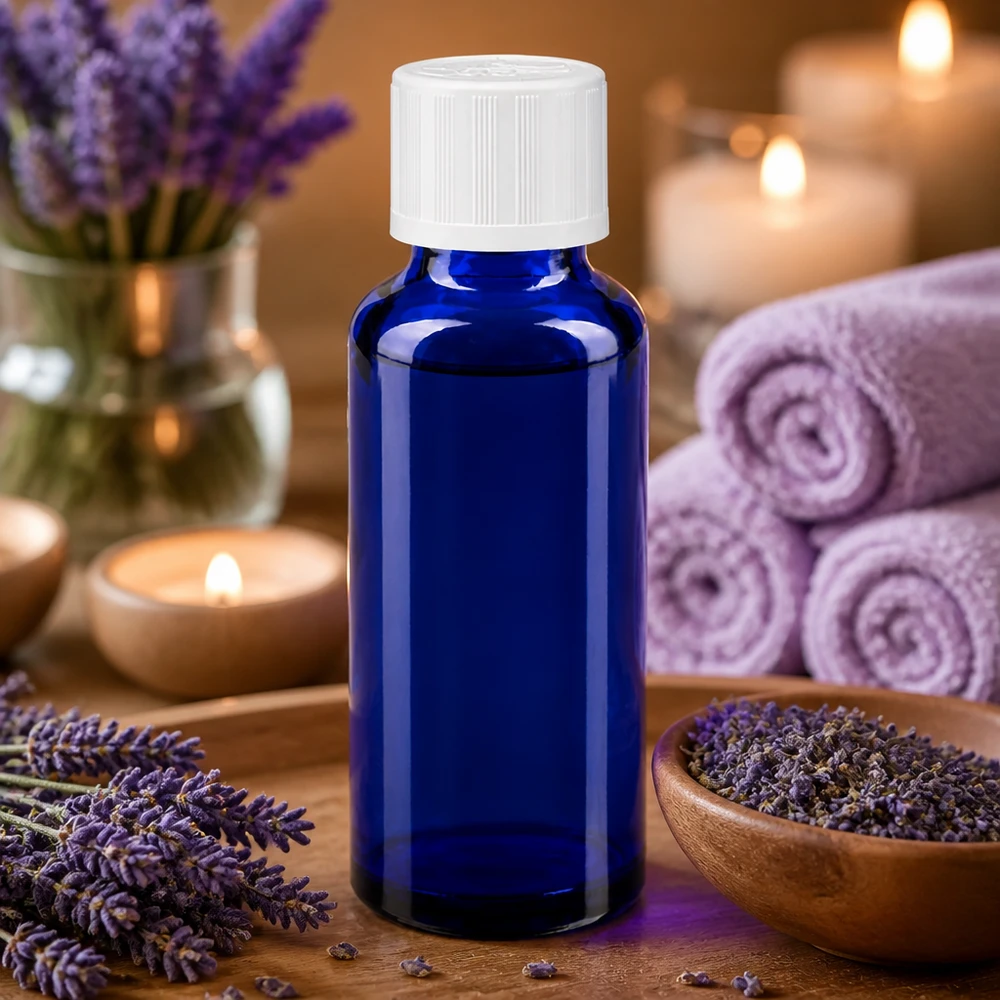 Apothekerflasche blau 30ml Schraubverschluss weiß für Essenzen und medizinische Flüssigkeiten