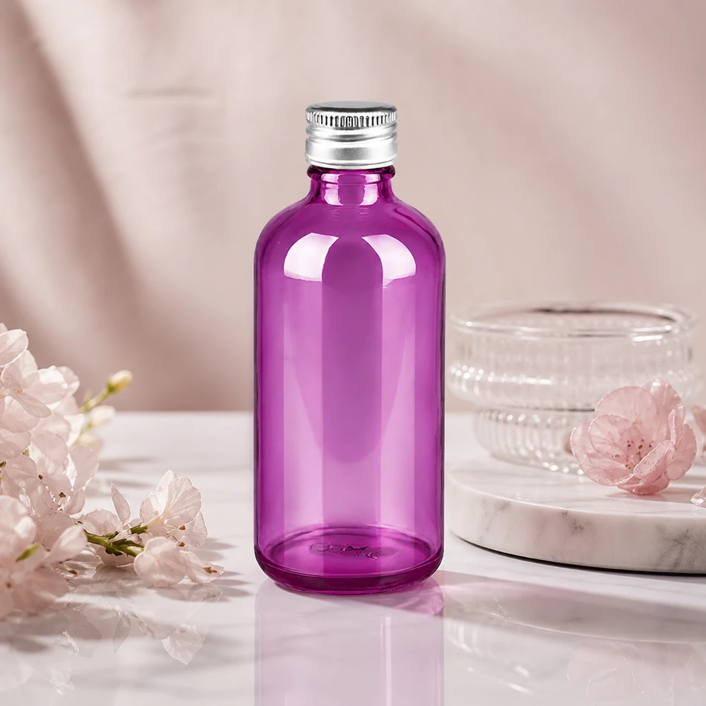 100ml Flas. 11mm Schraubverschluss Alu-Silber Standard PurpleLine. UT18/100 100ml Violettglas mit glatter Oberfläche ideal zum Etikettieren für eigene Kosmetikmarke