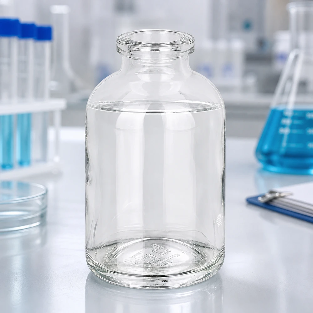 Injektionsflasche Klarglas 50ml Kompakte Injektionsflasche 50ml Klarglas mit charakteristischer Schulterform und Enghals