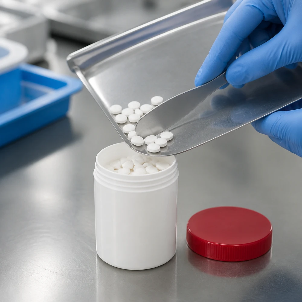 Pot en PP blanc refermable de 20 g avec couvercle rouge pour un rangement sûr des comprimés