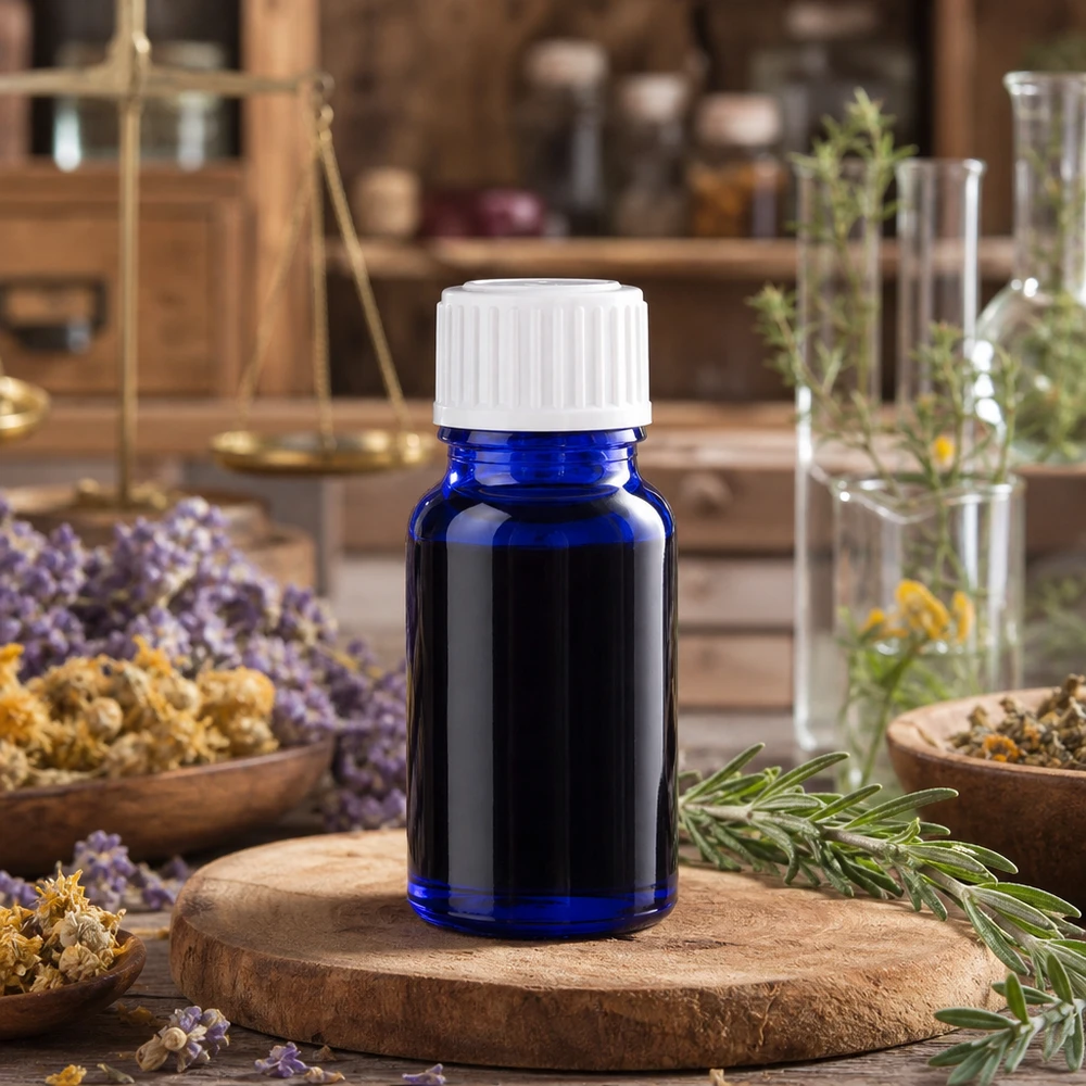 Apothekenflasche blau 10ml Schraubverschluss weiß Globuli Standard Lichtschützende kobaltblaue Glasflasche 10ml mit weißem Verschluss in Kräuterapotheke