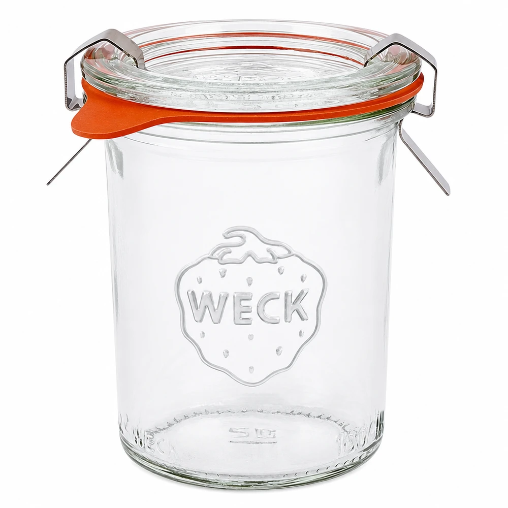 Barattolo da 160ml completo WECK RR60 WECK 160ml RR60 vaso da muratore con coperchio in vetro, anello in gomma e fascette per conservare e inscatolare
