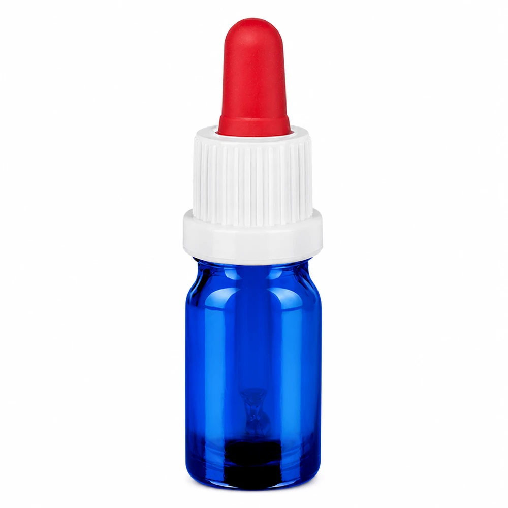 Flacon à pipette 5ml blanc/rouge OV BlueLine UT18/5 Flacon compte-gouttes 5ml en verre bleu avec pipette rouge précise pour sérums et teintures