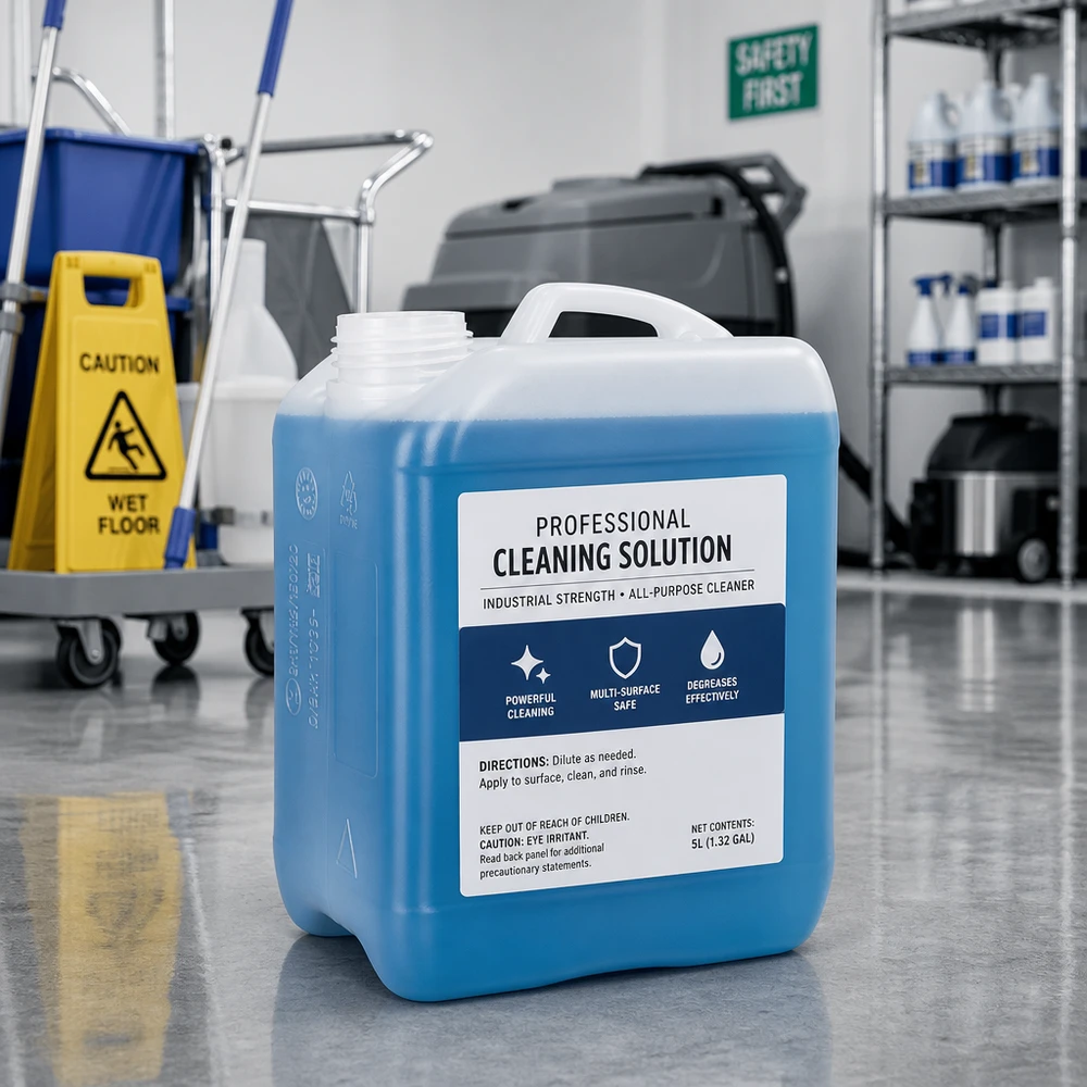 Bidon de 2,5 litres sans bouchon Bidon transparent en PEHD de 2,5 litres, sans couvercle, rempli de solution nettoyante bleue