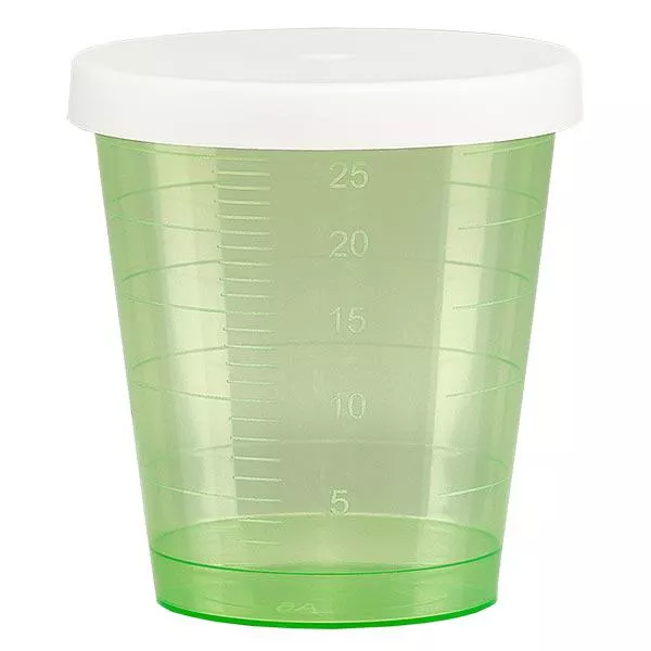 Gobelet à médicaments 30 ml + couvercle à déclic (gobelet pharmaceutique / verre à eau-de-vie) couleur : vert Gobelet à médicaments 30 ml + couvercle à déclic (gobelet pharmaceutique / verre à eau-de-vie) couleur : vert