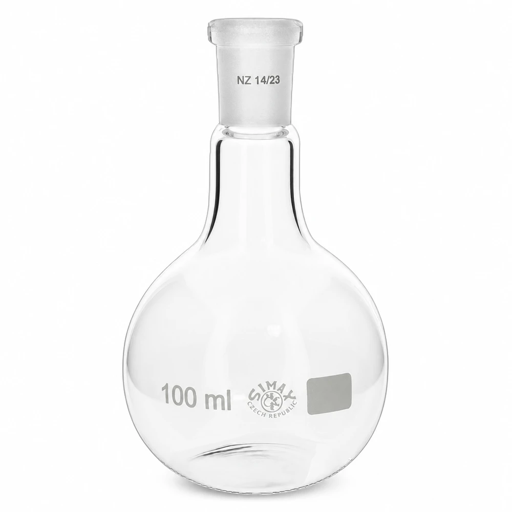 Fiaschetta compatta da 100 ml a fondo tondo con snodo macinato standard, ideale per piccoli lotti