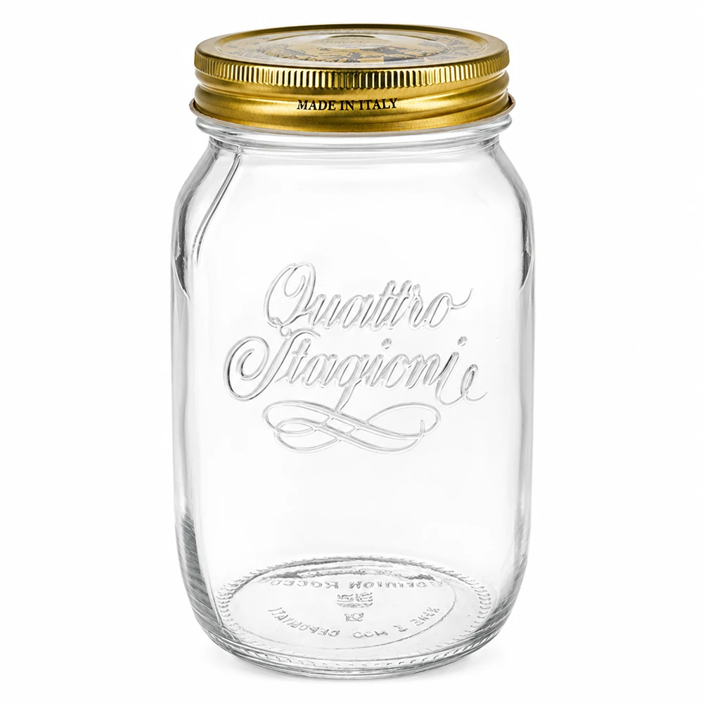 1000ml Rundglas "Quattro Stagioni" mit Deckel 1000ml Quattro Stagioni Rundglas mit goldenem Schraubdeckel Made in Italy Einmachglas leer