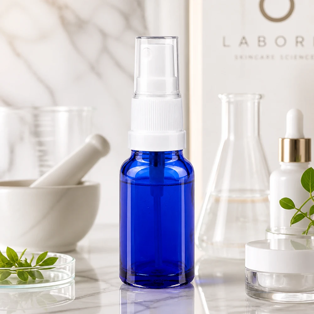 10ml Sprayflasche weiß/transparent Standardverschluss BlueLine UT18/10 Laborqualität 10ml Sprayflasche blau-transparent ideal für DIY-Kosmetik und Mischungen