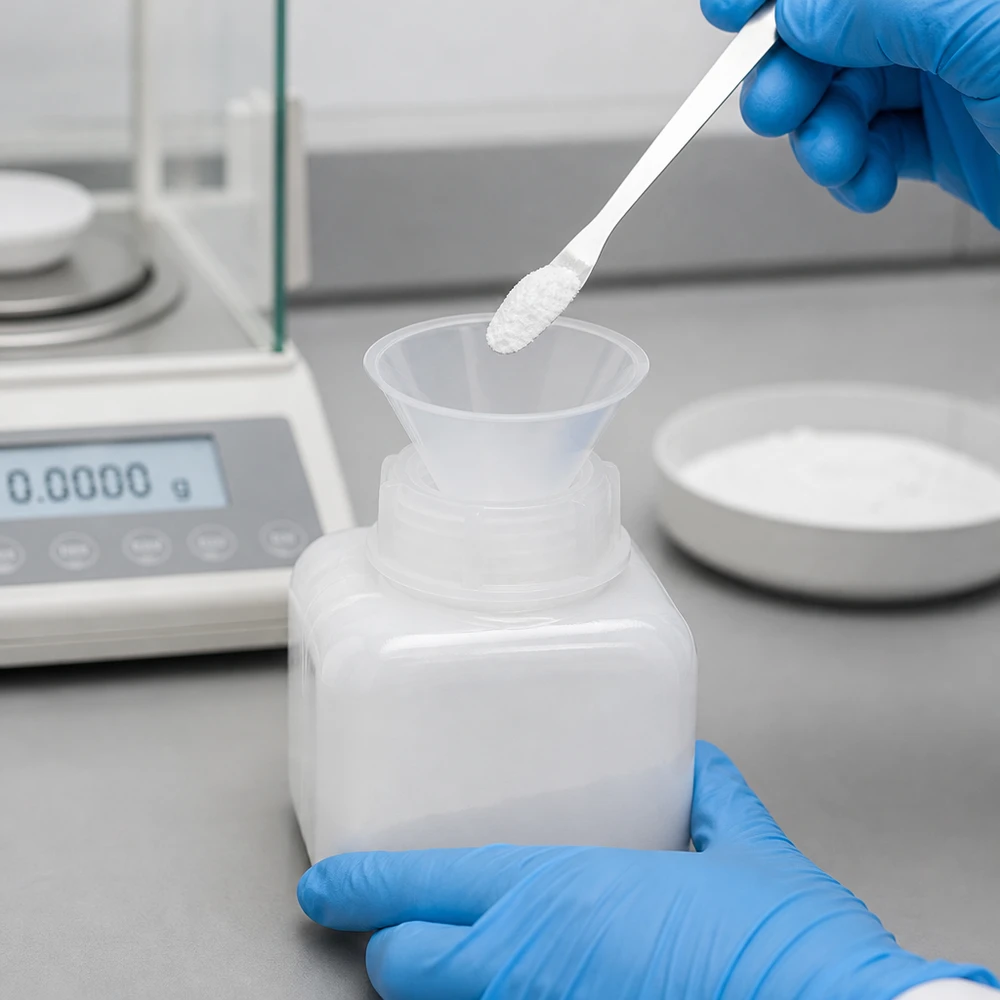 Flacon à produits chimiques 250 ml à col large, PEHD couleur naturelle, avec bouchon à vis GL 50 Flacon à col large de 250 ml en PE-HD pour le stockage en toute sécurité de poudres et de solides en laboratoire