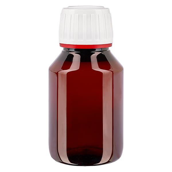 Bottiglia in PET da 50 ml con tappo bianco OV finemente scanalato Bottiglia in PET da 50 ml con tappo bianco OV finemente scanalato