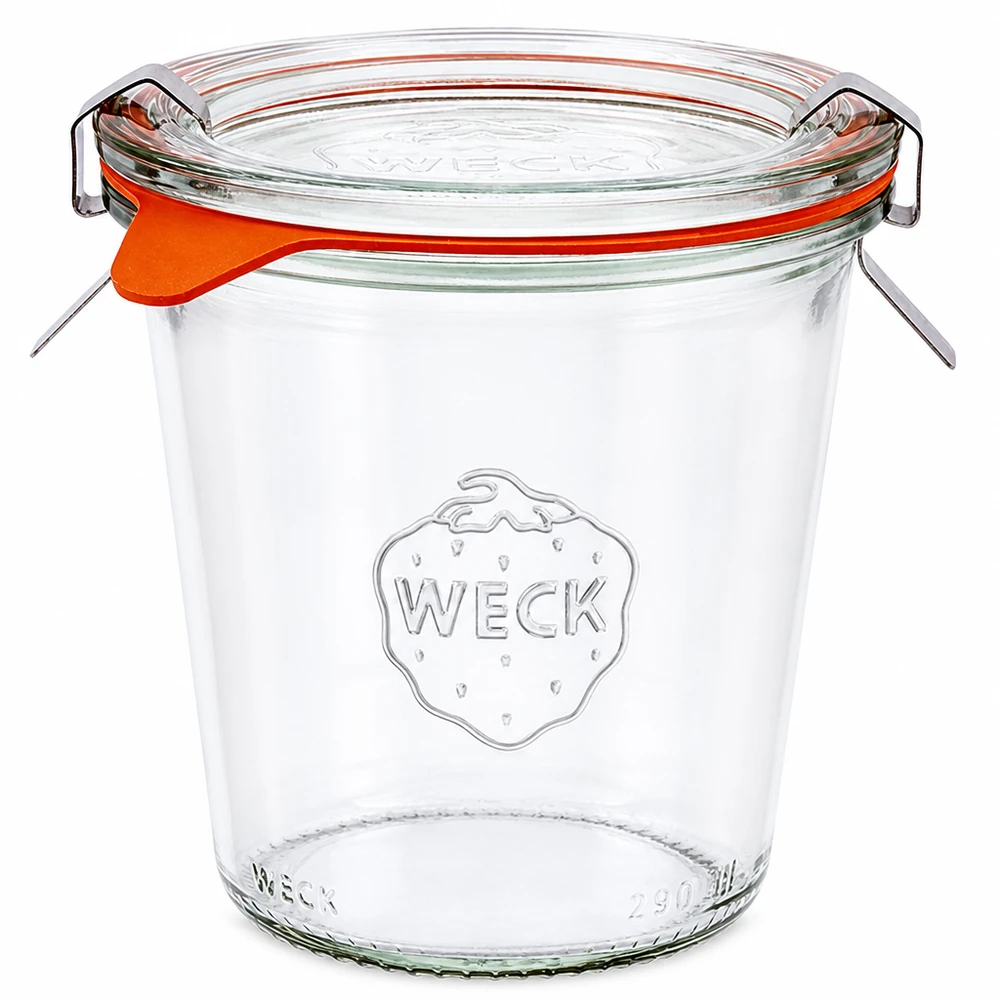 290ml Sturzglas hoch komplett WECK RR80 WECK Sturzglas 290ml hoch RR80 mit Glasdeckel Gummiring und Klammern für Einkochen und Konservieren