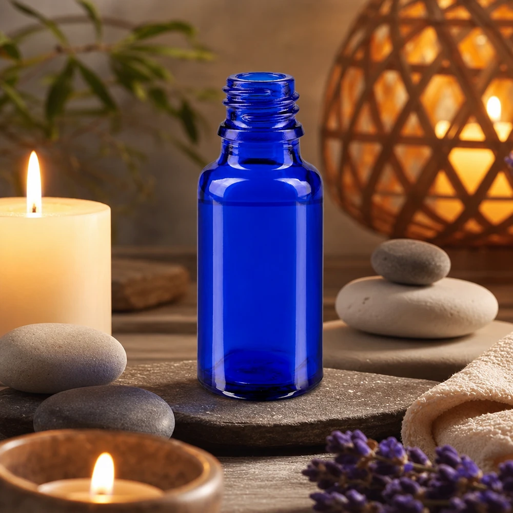 Flacone ApoGlas blu da 20 ml con superficie liscia per la conservazione igienica dei prodotti naturali