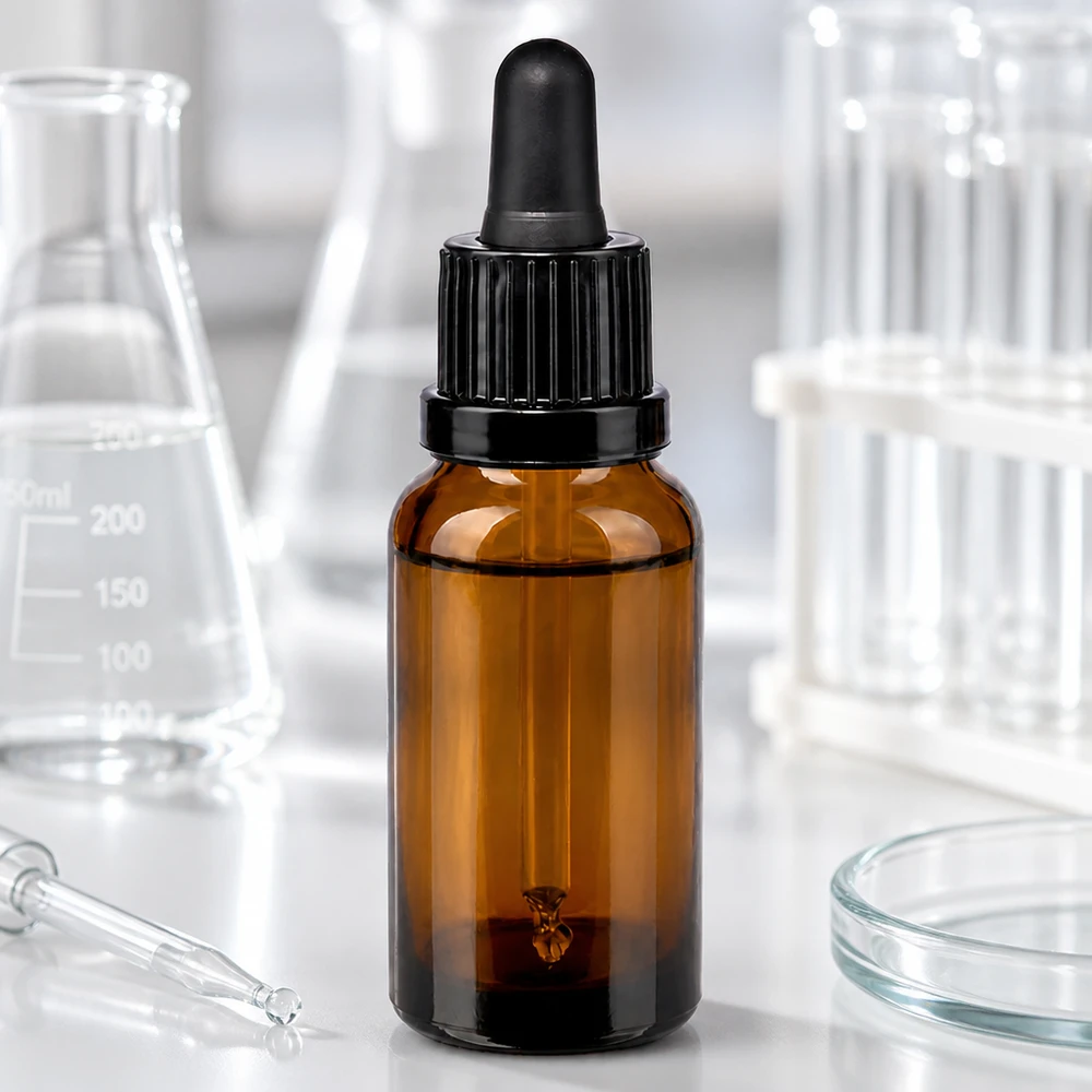 Flacone a pipetta da 20 ml protetto dalla luce con contagocce nero per liquidi ed estratti sensibili