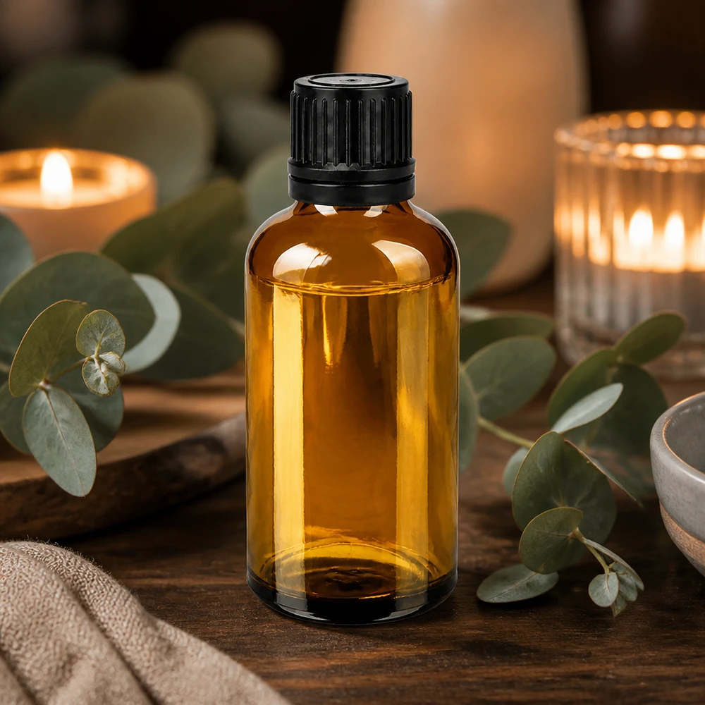 Flacone di vetro di alta qualità da 50 ml BrownLine con protezione UV e tappo nero per farmacia