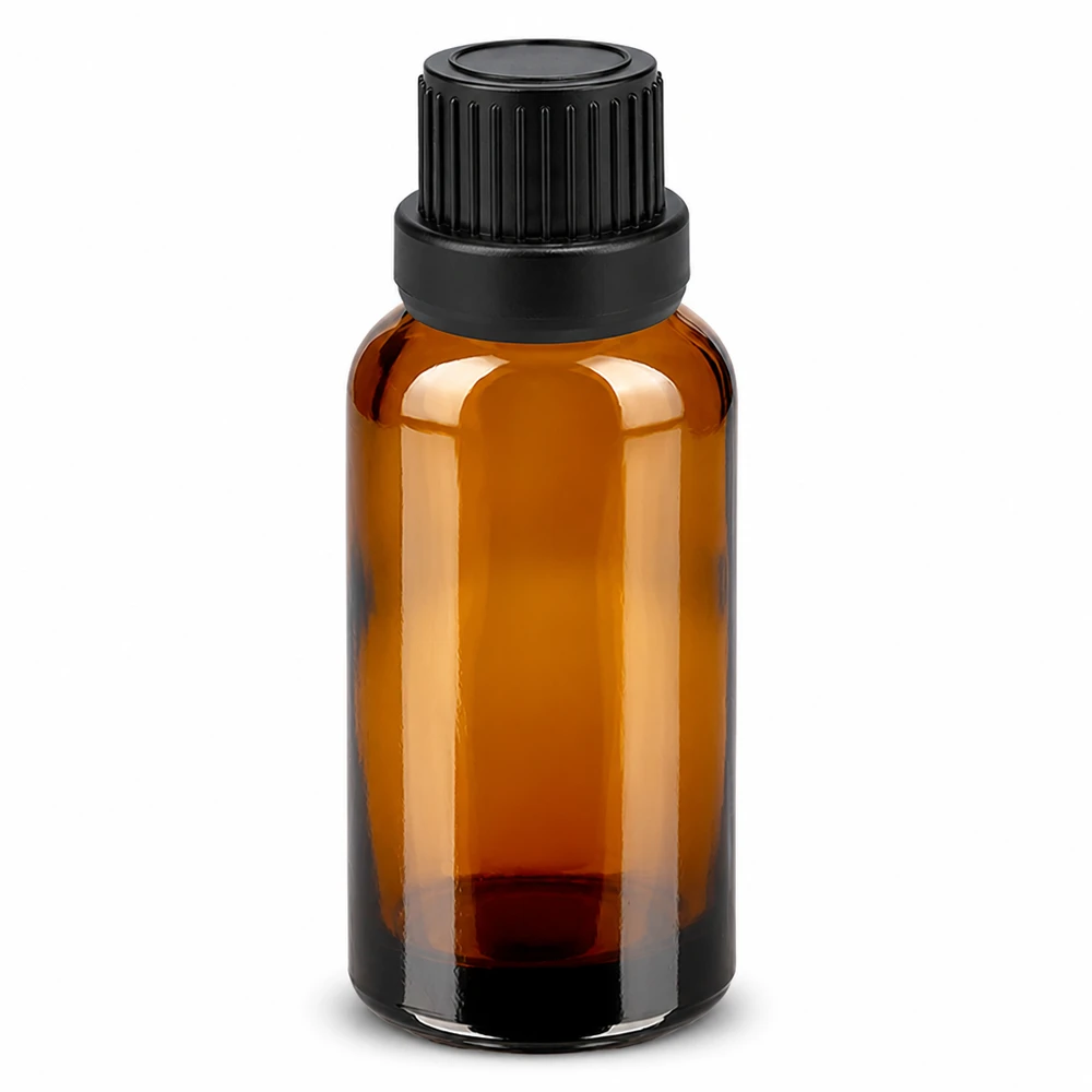 30ml Tropfflasche 2mm schwarz Originalitätsverschluss BrownLine UT18/30 Kompakte 30ml Dosierungsflasche aus Braunglas mit schwarzem Tropfsystem 2mm