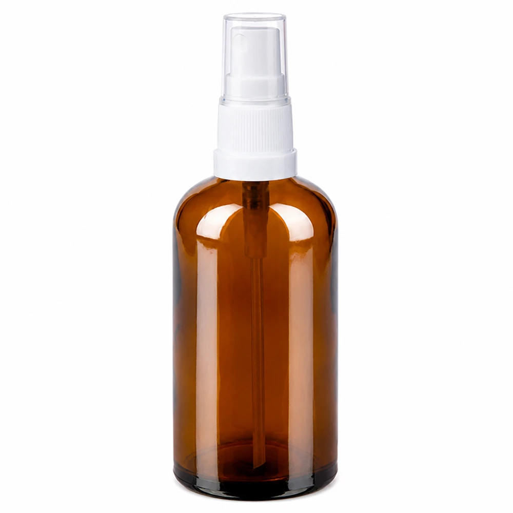 100ml Sprayflasche weiß/transparent Standardverschluss BrownLine UT18/100 Kompakte braune Glasflasche 100ml mit Sprühpumpe perfekt für Gesichtswasser und Toner