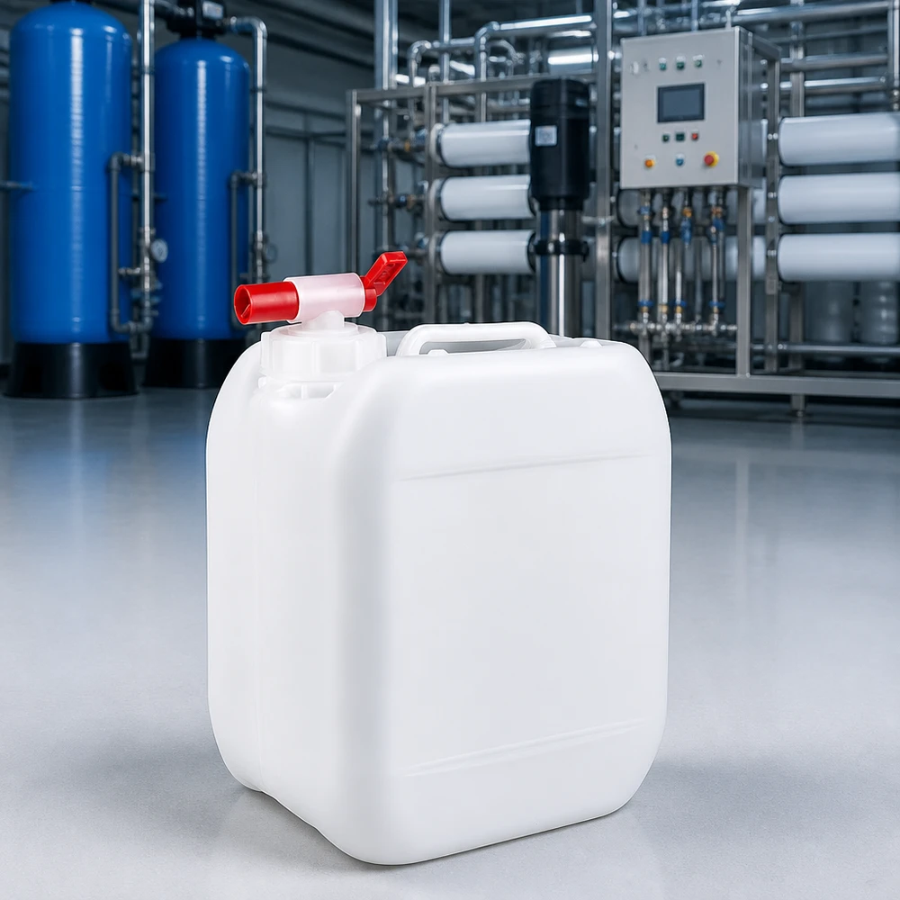 Kanister 5 Liter mit Auslaufhahn Robuster Rechteckkanister 5 Liter mit rotem Drehventil auf Epoxidharzboden