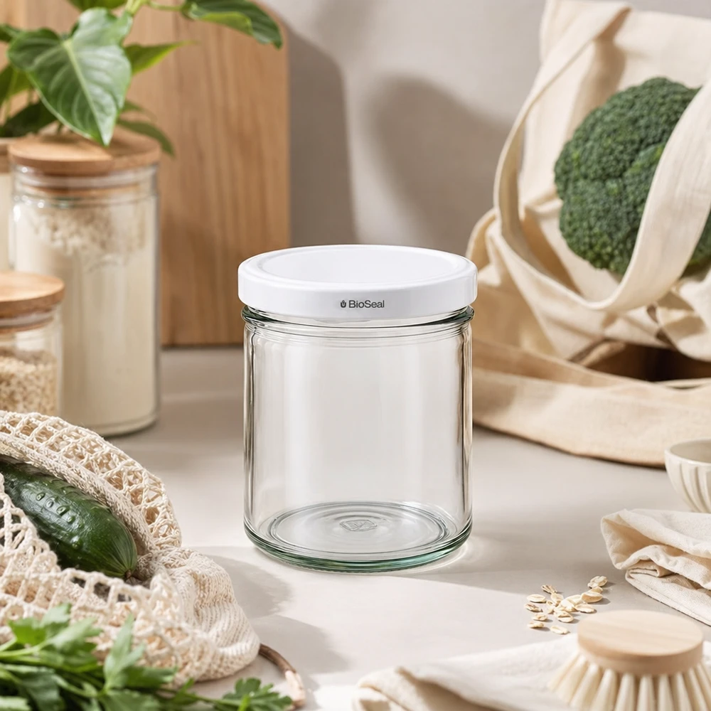 167ml Sturzglas mit BioSeal Deckel weiß UNiTWIST UNiTWIST Sturz167 Glas mit BioSeal Deckel nachhaltiges Wohnen Zero Waste Küche Öko-Lifestyle Naturmaterialien