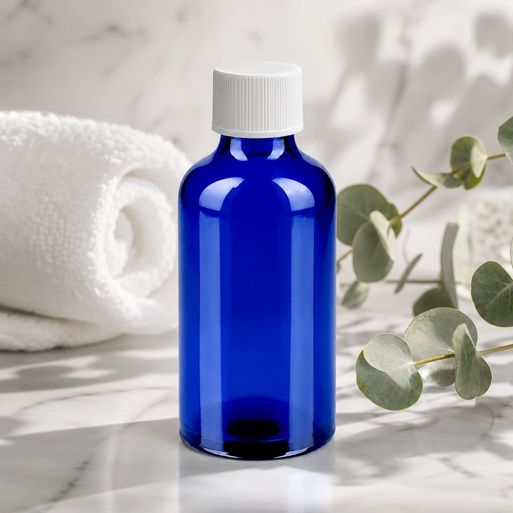 50ml Flasche 11mm Schraubverschluss weiß Standard BlueLine UT18/50 Professionelle blaue 50ml Glasflasche mit dichtem Verschluss für Labor und Praxis