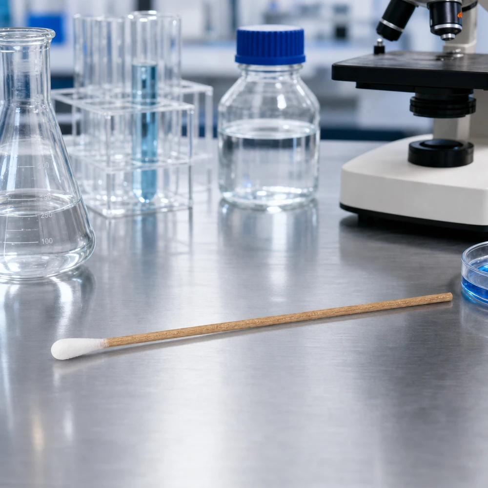 Wattestäbchen UNSTERIL Medizinisches Wattestäbchen unsteril mit naturbraunem Holzstiel für Probenentnahme im Labor