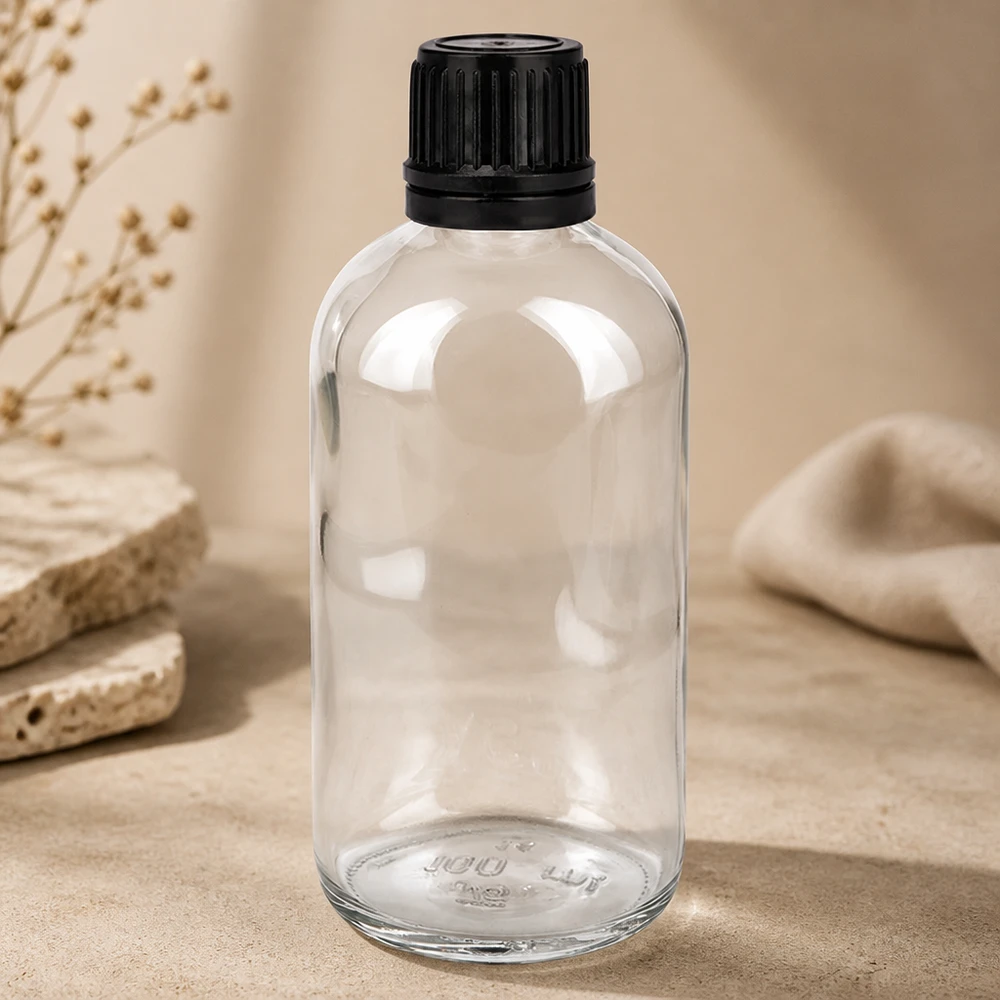 100ml Globuliflasche 3mm Giessring schwarz Standardverschluss ClearLine UT18/1 Pharmaglasflasche 100ml mit Originalitätsverschluss für Heilmittel und Tinkturen