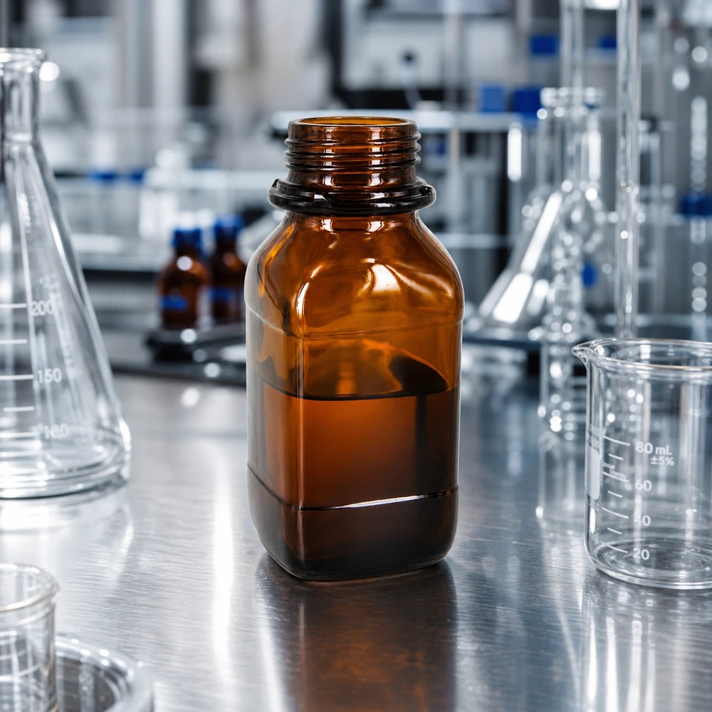Flacone per prodotti chimici da 250 ml in vetro ambrato con protezione UV per applicazioni di laboratorio professionali