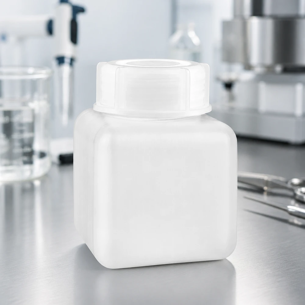 Flacon à produits chimiques 500 ml à col large, PEHD couleur naturelle, avec bouchon à vis GL 65 Bouteille en plastique robuste de 500 ml à col large, en PE-HD naturel, pour un stockage résistant aux produits chimiques