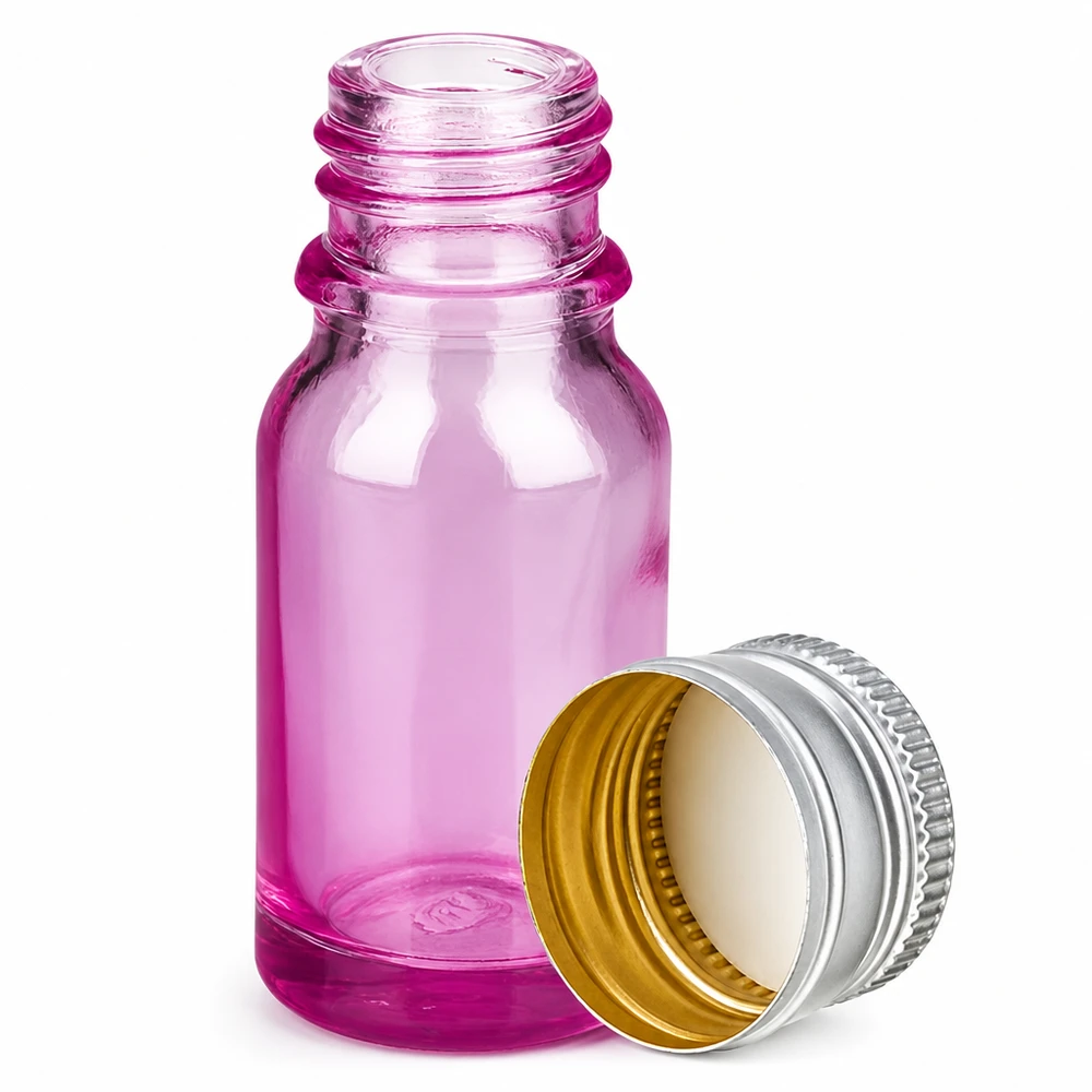 Pratico flacone in vetro da 10 ml in magenta con filettatura professionale standard da 11 mm