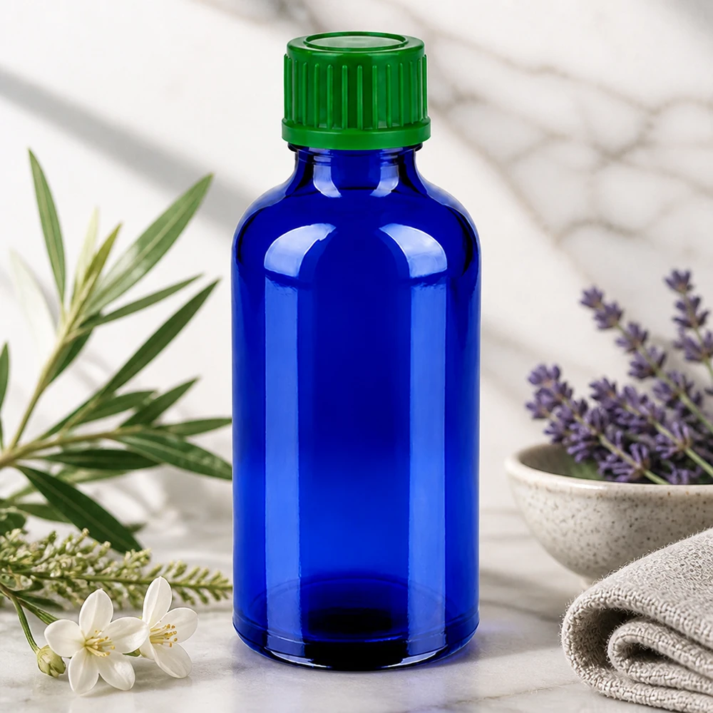 50ml Flasche 11mm Schraubverschluss grün Standard BlueLine UT18/50 50ml blaue Vorratsflasche mit 18mm Verschluss ideal für Kräuterauszüge und Essenzen