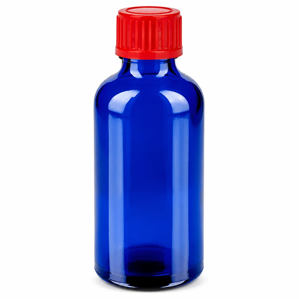 Flacon de 50ml 11mm SV rouge STD BlueLine UT18/50 Flacon bleu vif de 50 ml avec bouchon rouge contrasté Série BlueLine