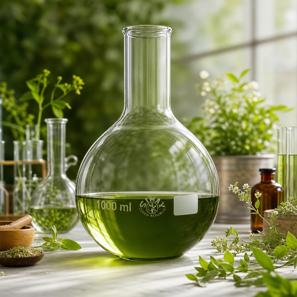 Pallone volumetrico in borosilicato da 1000 ml con collo stretto per processi di laboratorio ecocompatibili