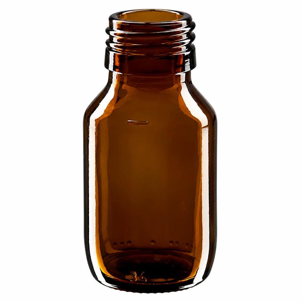Flacone per medicinali da 50 ml in vetro marrone senza tappo PP28 ApoGlas per applicazioni farmaceutiche