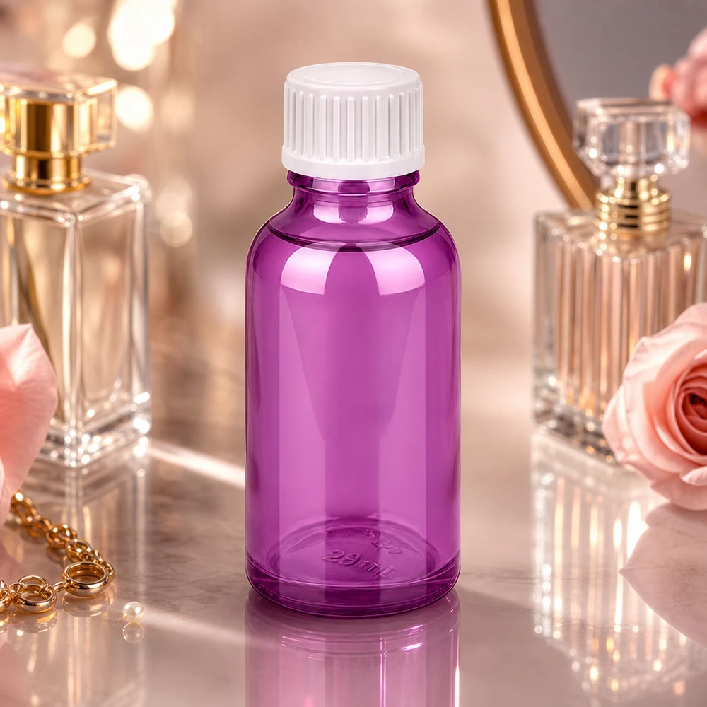 30ml (Globuli)Flasche.. 3mm Giessring weiß Standard PurpleLine. UT18/30 Praktische 30ml Flasche aus violettem Glas - ideal zum Abfüllen und Aufbewahren von Tinkturen