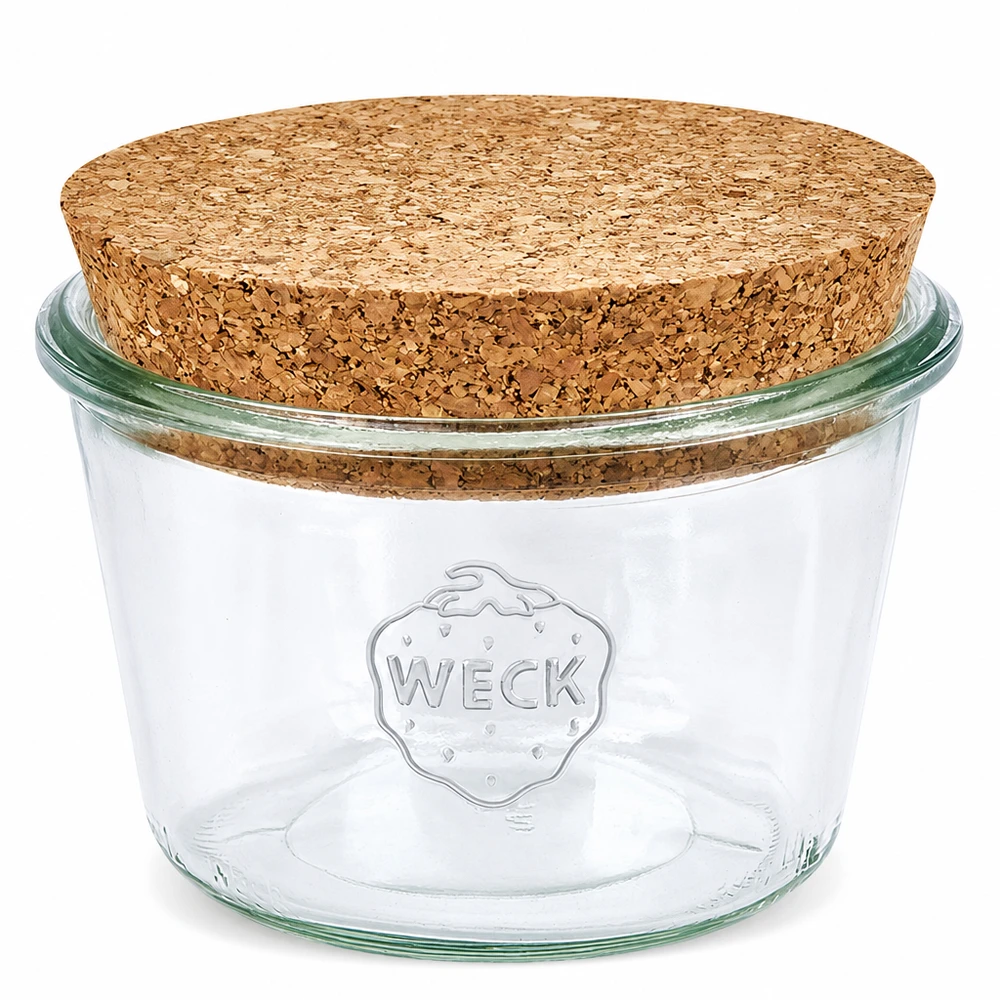 WECK RR100 Vaso in muratura da 370 ml con tappo in sughero naturale Vaso in muratura trasparente da conservare