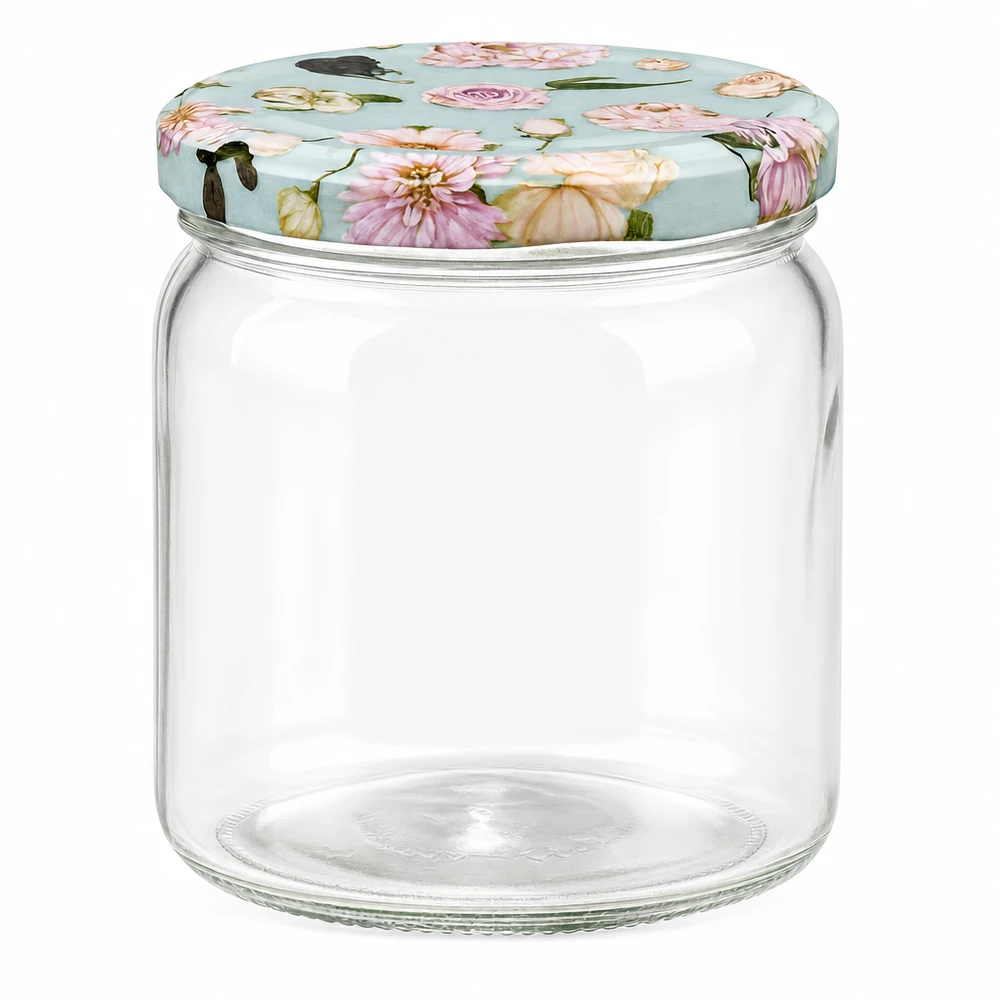 Barattolo rotondo da 408 ml + coperchio BasicSeal flower mint UNiTWIST Barattolo rotondo da 408 ml con coperchio BasicSeal barattolo per conserve di fiori e menta barattolo per marmellata barattolo per la conservazione con motivo floreale