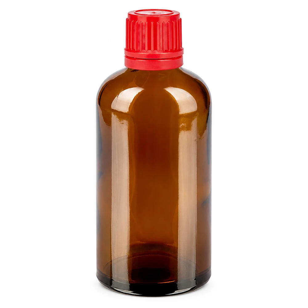 100ml Flasche 11mm Schraubverschluss rot Originalitätsverschluss BrownLine UT18/100 Hochwertige 100ml Glasflasche in Braun - optimaler Lichtschutz mit praktischem roten Deckel
