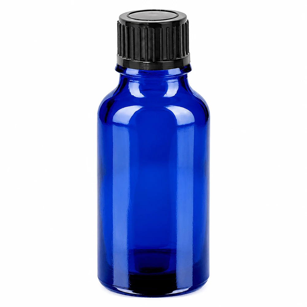 Flacon 20ml 11mm SV noir STD BlueLine UT18/20 Flacon bleu compact de 20 ml avec bouchon de sécurité pour les enfants, pour le laboratoire et la pharmacie