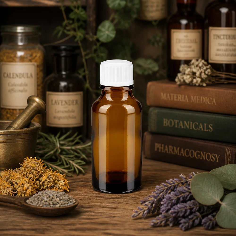 Apothekenflasche braun 20ml Tropfverschluss weiß 0.8mm Standard Apotheken-Braunglasflasche 20ml mit STD-Tropfeinsatz für Kräuterextrakte und Essenzen