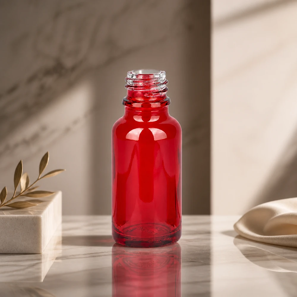 Flacone farmaceutico da 20 ml RedLine UT18/20 UNiTWIST Flacone da farmacista RedLine da 20 ml rosso brillante UT18/20 UNiTWIST come elegante richiamo per il bagno