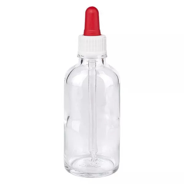 Apothekenflasche klar 50ml Pipette weiß/rot Standard