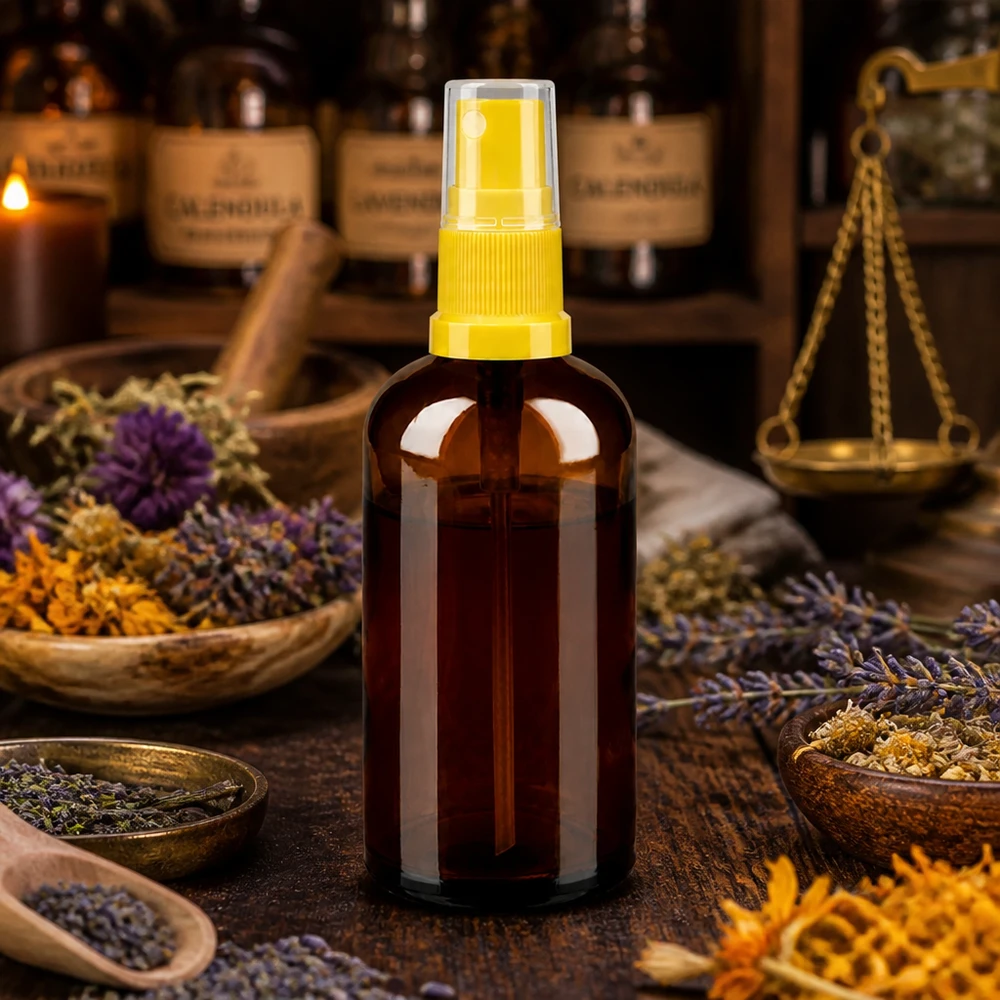 Pratico flacone spray in vetro da 100 ml con affidabile spruzzatore a pompa per l'aromaterapia mobile