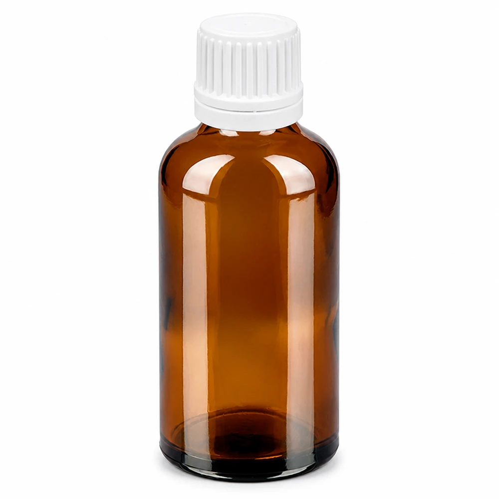 50ml Tropfflasche 0.7mm weiß Originalitätsverschluss BrownLine UT18/50 Präzise 0.7mm Tropfflasche 50ml in braun mit weissem Verschluss für Dosierung von Flüssigkeiten
