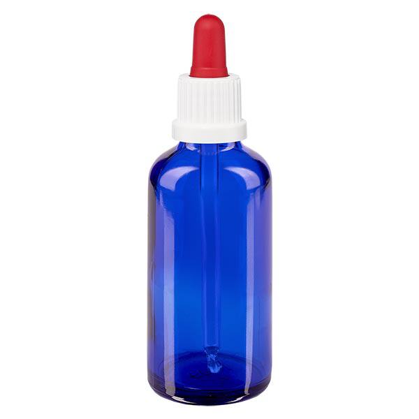 Apothekenflasche blau 50ml Pipette weiß/rot Originalitätsverschluss