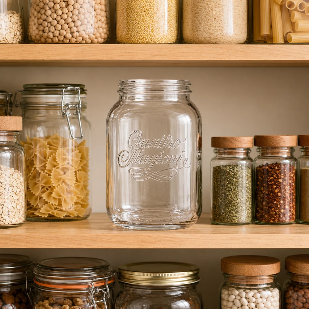 Vaso da 3000ml per uso domestico "Quattro Stagioni 3000ml Quattro Stagioni barattolo in vetro per la conservazione di pasta spezie e legumi in una cucina organizzata